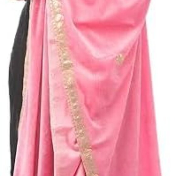 Women’s Embroidered Velvet Dupatta Pink Gold Elegant Ethnic Accessory - Picture 2 of 5